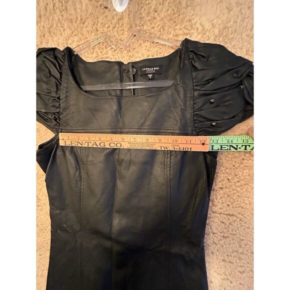 La Belle Roc Faux Leather Mini Dress Sz. S Studded Puff Sleeve Y2K Whimsygoth - Picture 11 of 16